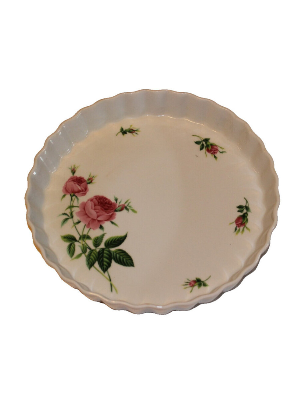 Vintage Christineholm Rose 9.5" Porcelain Quiche Tart Pie Dish Pink Floral
